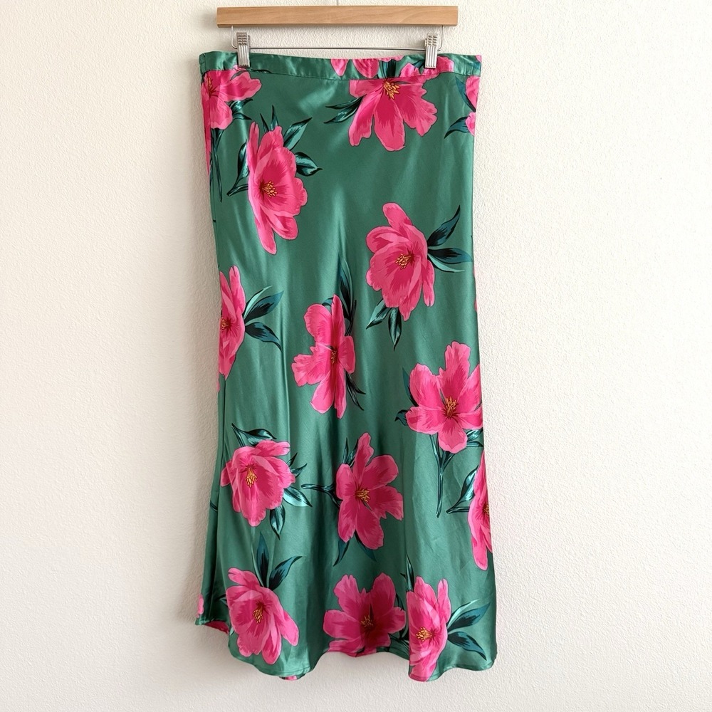 Dancing Leopard Satin Floral Maxi Skirt Womens Large Tropical Beach‎ Resortwear